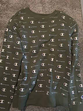 Champion Olive Green Logo Print Sweatshirt